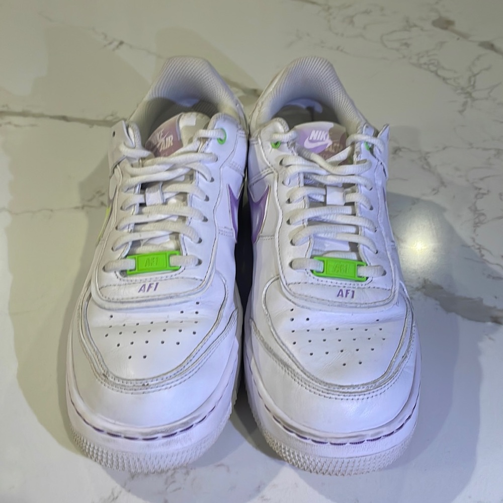 Nike White Purple Green Air Force 1 Women's Athletic Shoes
